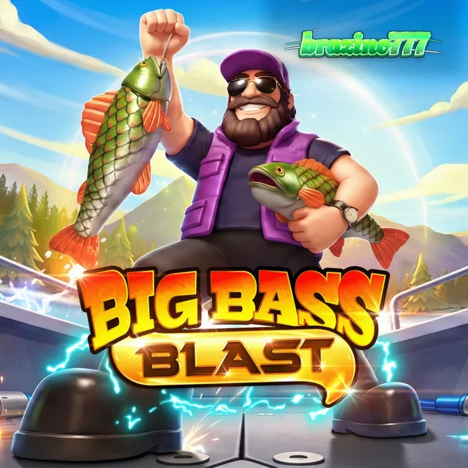 Interface do jogo Big Bass Blast com tema elétrico e pescador